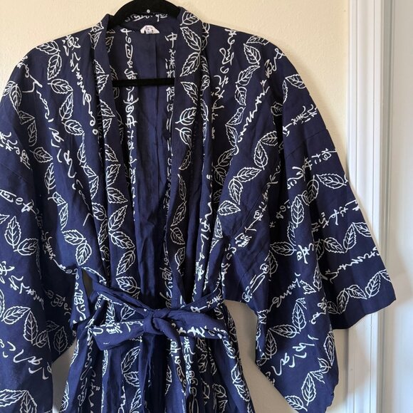 Vintage Japanese Kimono Robe Gown In Blue MADE IN JAPAN Sz L - Picture 2 of 6